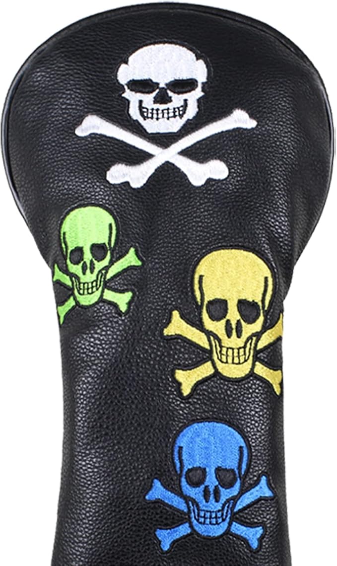 Scott Edward Skull Golf Woods Headcovers Covers for Driver Fairway 1 3 5 H Clubs Set Heads PU Leather Unisex Black Brown