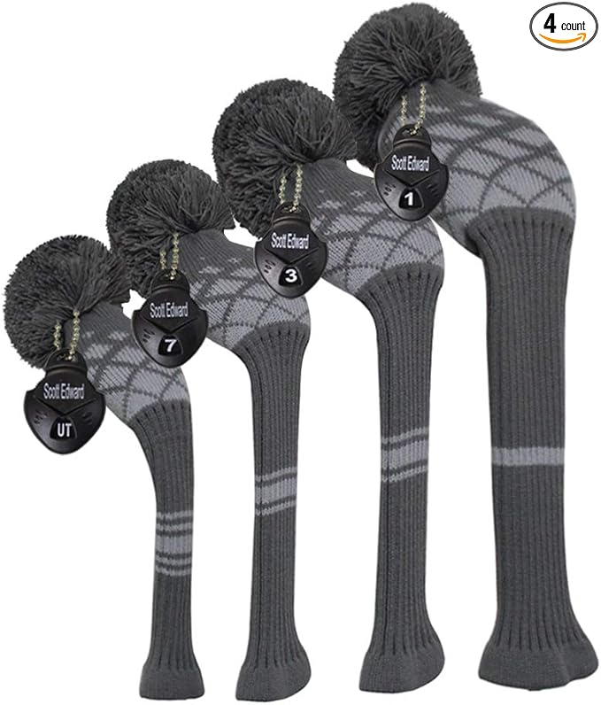 Scott Edward Knit Wood Golf Club Head Covers 4 Pieces Knitted Item Fit Over Well Driver Wood(460cc) Fairway Wood and Hybrid(UT)