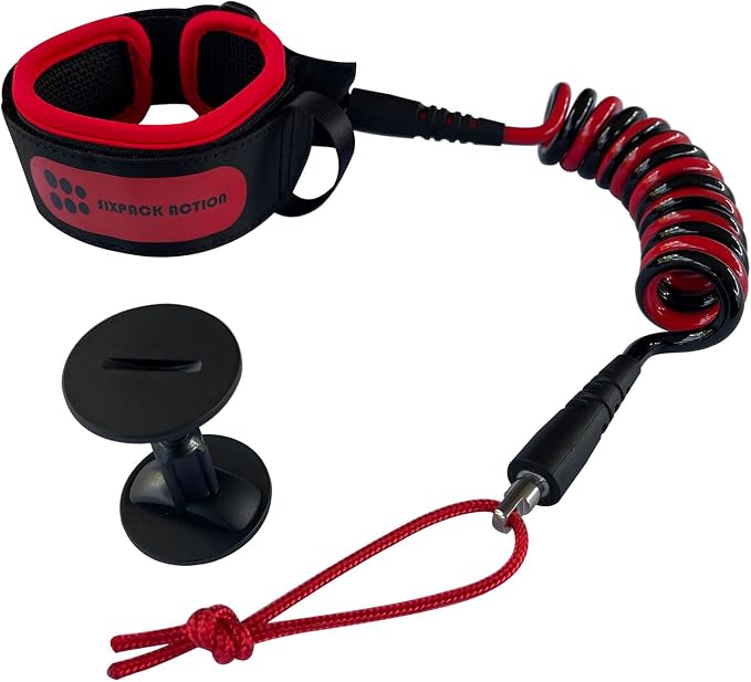 SIXPACK ACTION 4ft 7mm Coils Bicep Bodyboard Leash, Adjustable Bicep Cuff for Kids and Adults, Bicep Sized Approx 235mm-360mm