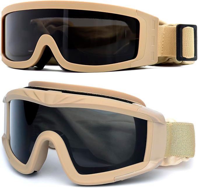 SPOSUNE Airsoft Tactical Goggles with 3 Interchangable Lens Impact resistance Hunting Eyewear, UV400 Protection Shooting Glasses for Men Women Motorcycle Riding Wargame Paintball Khaki