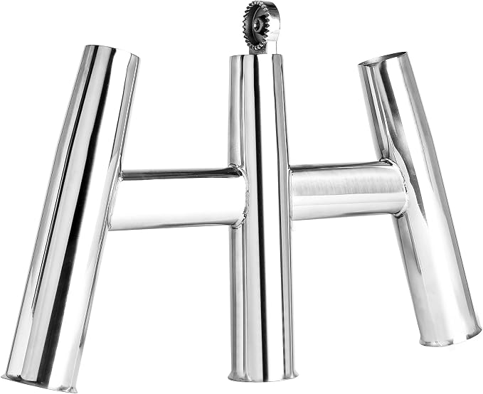 NovelBee 3 Tube Fishing Rod Holders,Polished Stainless Steel Trident Outrigger Stylish Rod Holder,Adjustable Kite Fishing Mount 3-Rod Holder