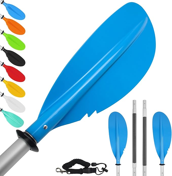Kayak Paddle,88in 4 Pieces Boat Oars Kayak Paddles,Heavy Duty Aluminum Alloy Shaft Float Lightweight Detachable Adjustable Fishing Kayak Paddle for Adults with Paddle Leash(8 Color ，1Pack,2Pack)