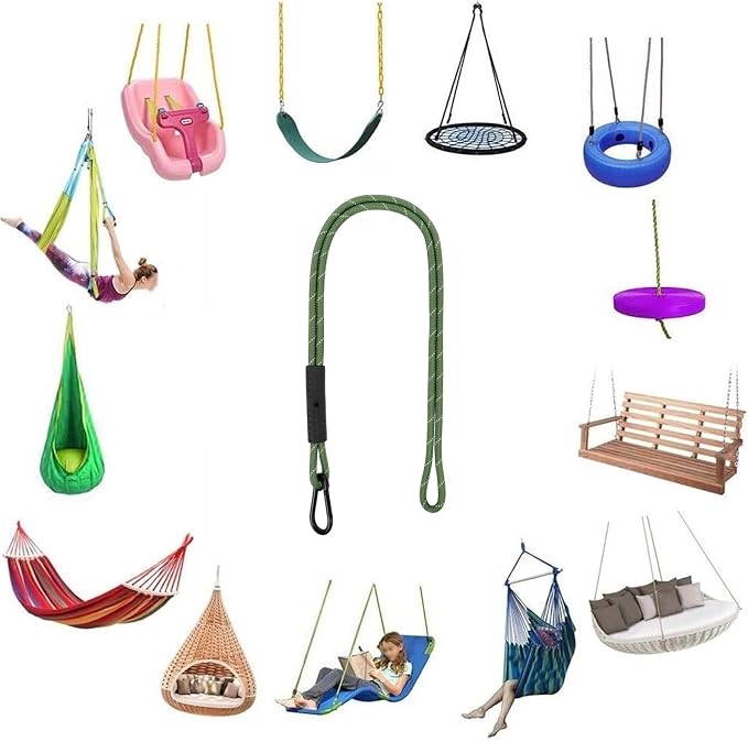 Heavy Duty Tree Swing Ropes, Hammock Tree Straps Hanging Kit, for Outdoor Swings Hammock Playground Set Accessories (5ft,61",Green,2Pack)