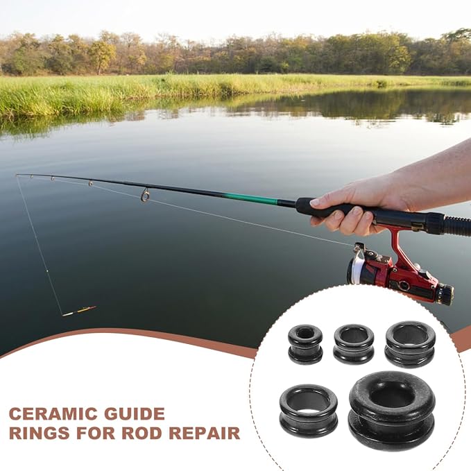 Ceramic Guide Ring Replacement Kit for Fishing Rod Repair 5Pcs Solid Ring Inserts for Rod Guide Fix Fishing Eyelets Replacement Lure and Sea Accessories