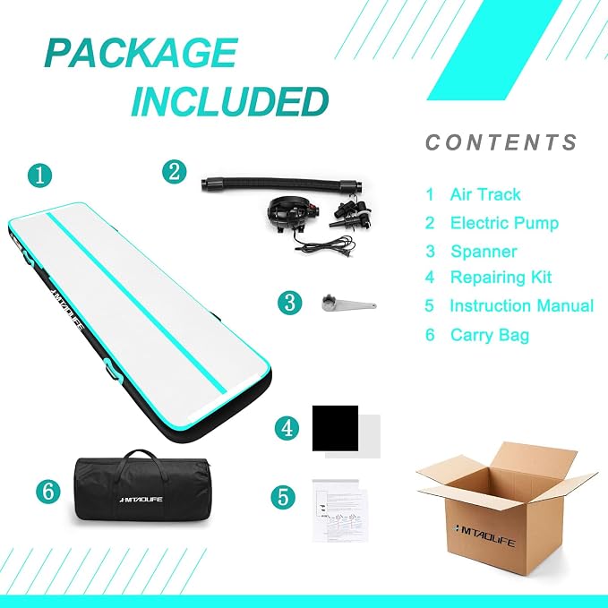 Inflatable Air Gymnastics Mat Tumble Track, 6.6/10/13/16/20ft Tumbling Mat Air Tumbling Track, Air Training Mat with Air Pump for Home/Water Fun/Gym/Yoga/Training/Cheerleading