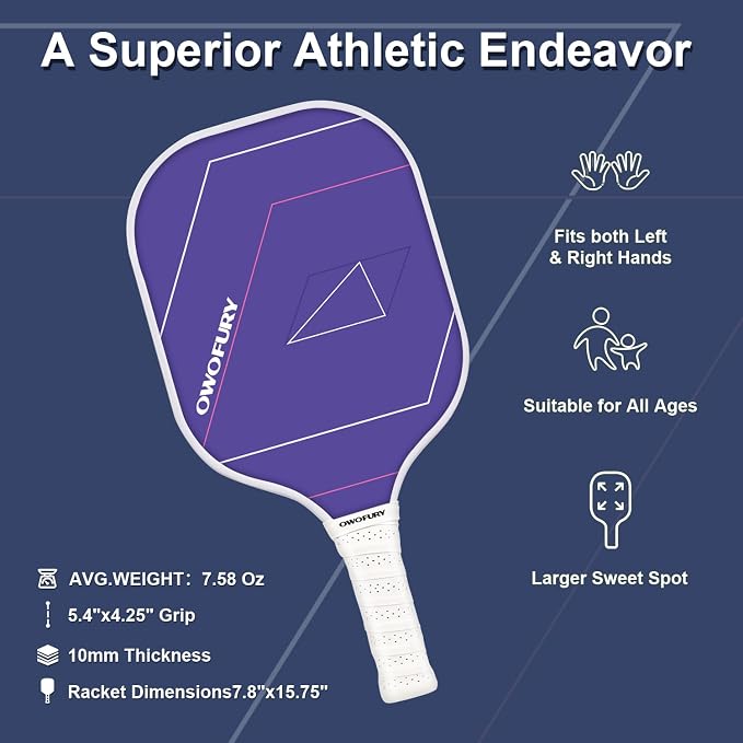 Fiberglass Pickleball Paddles Set of 2, Pickle Ball Racket Lightweight Honeycomb Core Control Paddle, with 4 Indoor Outdoor Balls and Bag for Men Women