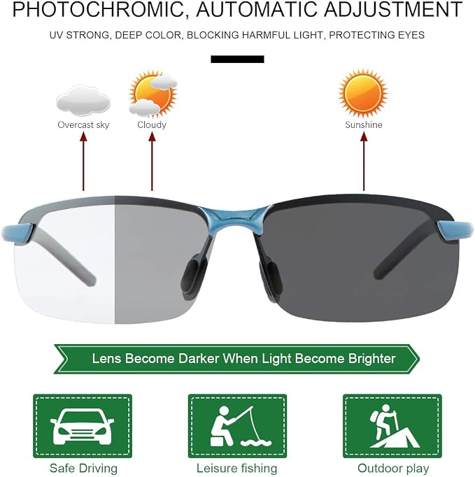 Polarized Photochromic Sunglasses for Men - UV Protection and Lightweight Sun Glasses for Driving Fishing