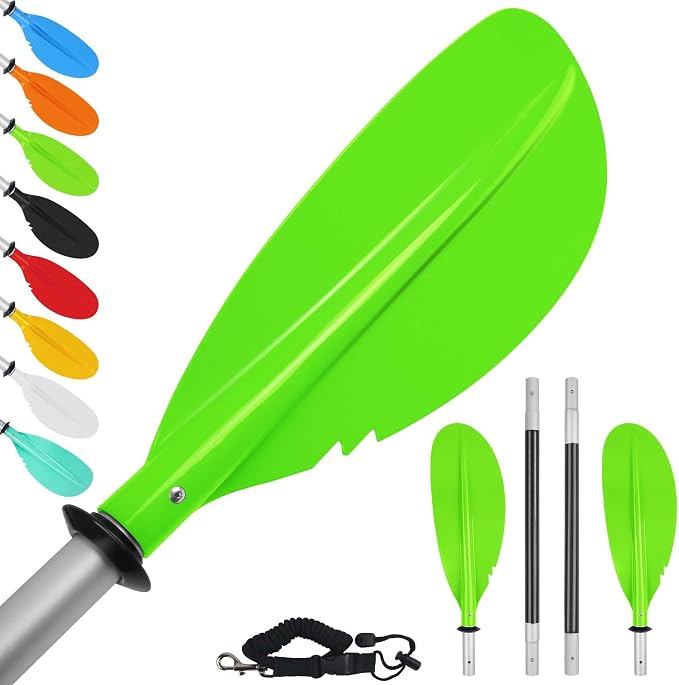 Kayak Paddle,88in 4 Pieces Boat Oars Kayak Paddles,Heavy Duty Aluminum Alloy Shaft Float Lightweight Detachable Adjustable Fishing Kayak Paddle for Adults with Paddle Leash(8 Color ，1Pack,2Pack)