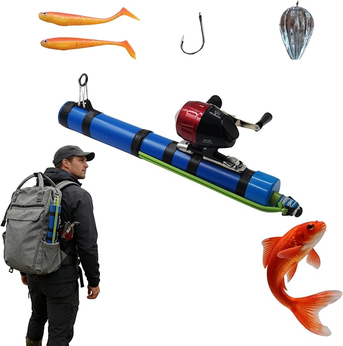 2-in-1 Portable Fishing Rod and Reel Combo with Bait Launcher – Backpack-Friendly Collapsible Shore Fishing Tool, All-in-One Fishing Kit with Lures Hooks Sinkers,Slingshot Fishing Reel