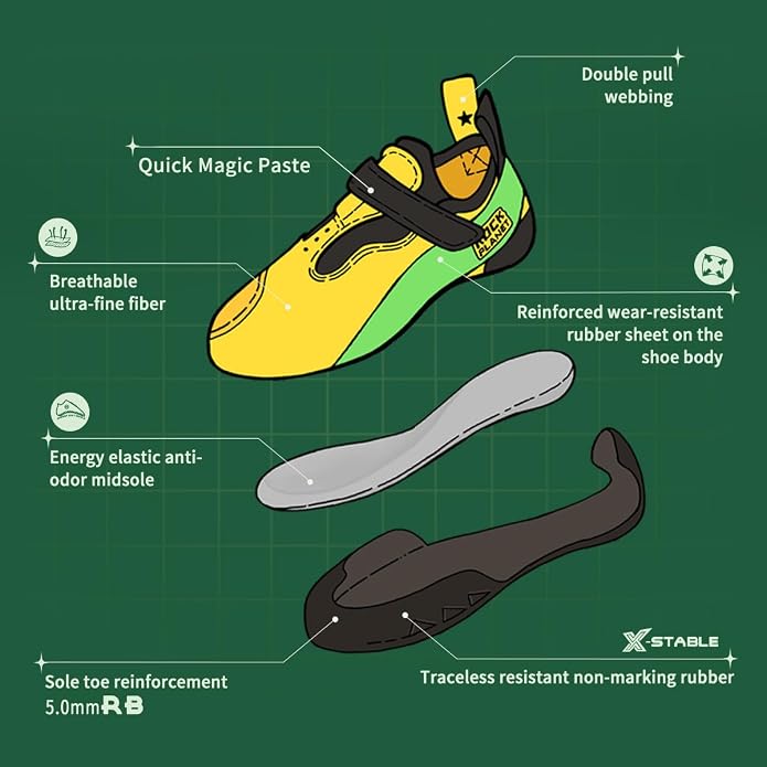 Climbing Shoes Men Lightweight Strong Anti-Slip Indoor Outdoor Rock Climbing Gym Training Beginner to Pro Performance