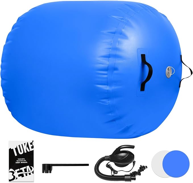 Gymnastics Air Roller Air Barrel Inflatable Tumbling Mat Tumble Air Spot - Gymnastics Training Springboard - Round Inflatable Springboard with Pump for Yoga Training Cheerleading Home Use