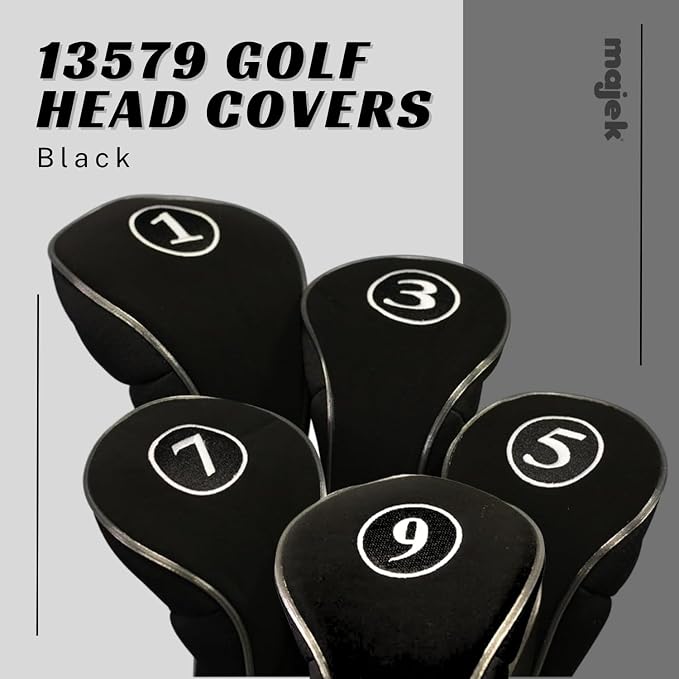 Black Golf Zipper Head Covers Driver 1 3 5 7 9 Fairway Woods Headcovers Metal Neoprene Traditional Plain Protective Covers Fits All Fairway Clubs