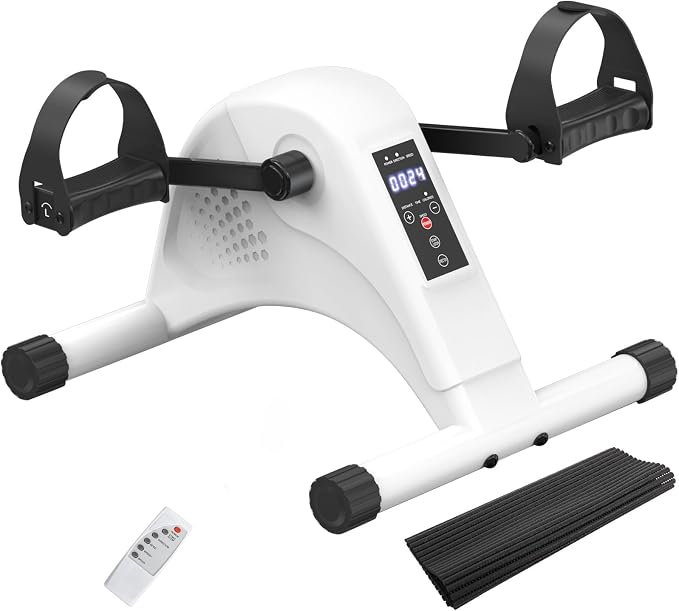 12-Levels Mini Exercise Bike Under Desk with LCD Display, Quiet Electric Bidirectional Bicycle Pedals for Home for Seniors, Stationary Bike Under Desk for Leg & Arm Physical Therapy Exerciser