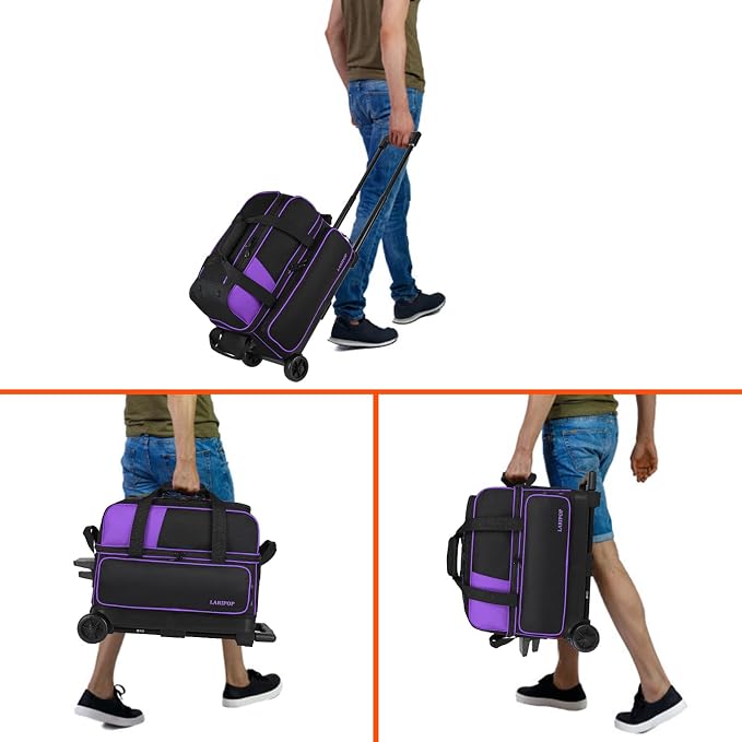 LARIPOP 2 Ball Bowling Roller Bag, Wheeled Bag with Shoe Compartment, Telescopic Handle & Padded Protection for Men Women