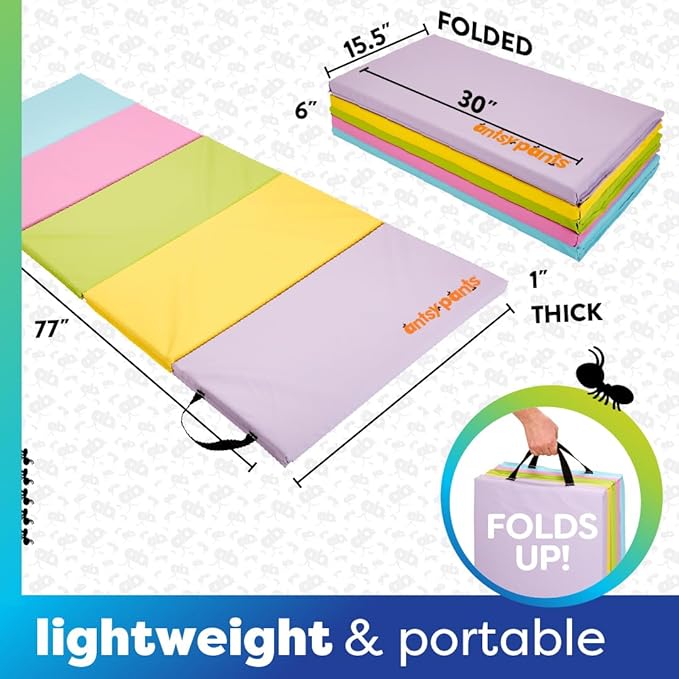 Antsy Pants Tumbling Mat for Kids – Gymnastics Mat, Easy to Clean, Sturdy, Foldable Tumbling Mats, Padded, Lightweight, Portable, Gymnastics Equipment for Active Play
