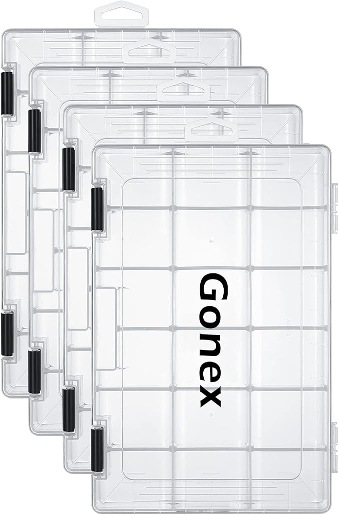 Gonex 3600 3700 Fishing Tackle Trays Lure Box with Adjustable Dividers | Clear PP Material, Adjustable Compartments, Fits Standard Tackle Box , For Fishing Lures Hooks Beads Accessories Storage