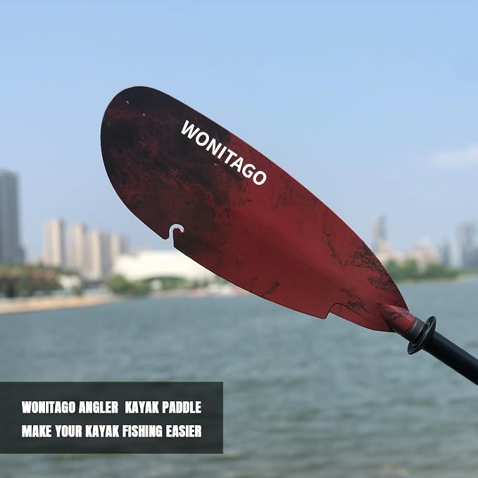 Angler Kayak Paddle Carbon Fiber Shaft and Plastic Blade, Floating Adjustable Fihsing Kayak Oar with Paddle Leash, 230-250cm/90-98 inch