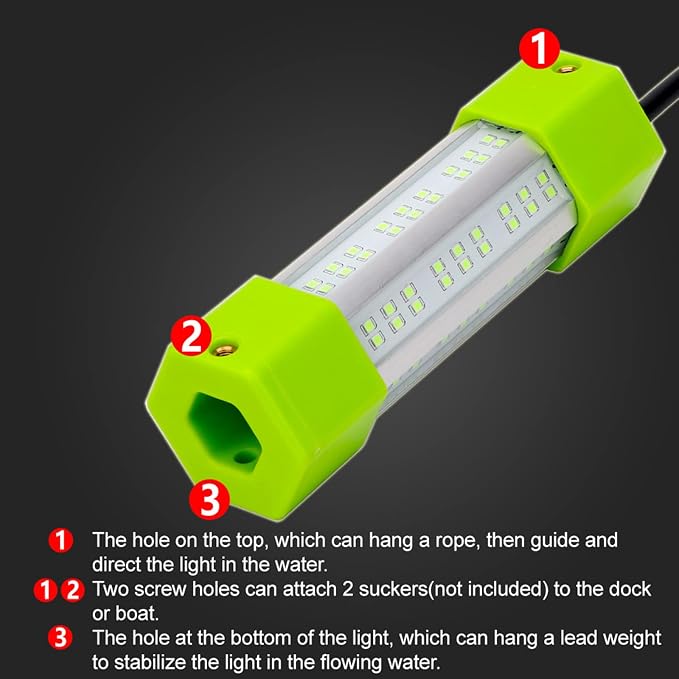 70W 130W DC 12V IP68 Waterproof Aluminum High Power Glowing Boat Fish Attractants Lure Green Submersible Fishing Lights LED Underwater For At Night Snook Crappie with Battery Clips Cigarette Charger Plug
