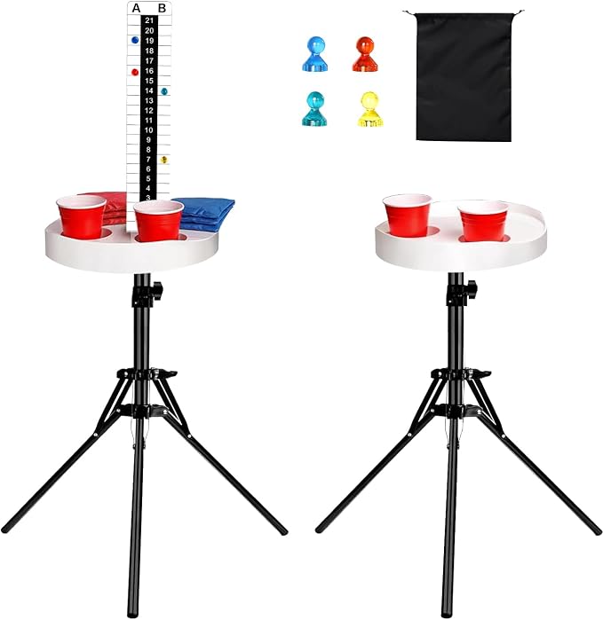 Cornhole Scoreboard with Drink Holders, 2 Sets Cornhole Score Keeper with Adjustable Foldable Tripod Stand, Magnetic Markers Corn Hole Game Accessories for Backyard, Outdoor Games