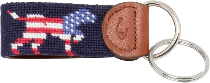 Leather Hand-Stitched Needlepoint Key Fob or Key Chain