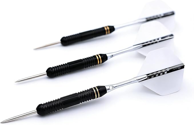Professional Steel Tip Darts Set, 23g Brass Barrel with Aluminum Shafts, Black, 6-Pack with Extra Flights and Accessories Kit