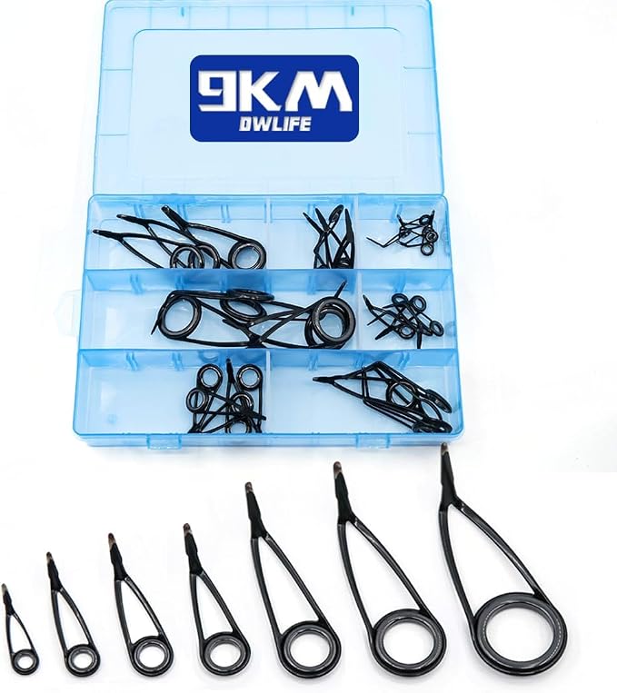 9KM DWLIFE Fishing Rod Repair Kit (50/100/120Pcs), Fishing Rod Guides with Zirconia Inserts, Spinning & Casting Rod Eyelets Replacement, Fishing Pole Repair Parts for Saltwater Freshwater