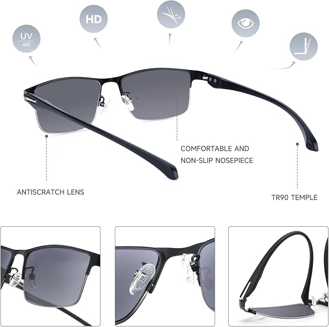 SKYOAK 2 Pack Premium Reader Sunglasses for Men with UV400 Protection Outdoors, TR90 Lightweight Tinted Reading Glasses