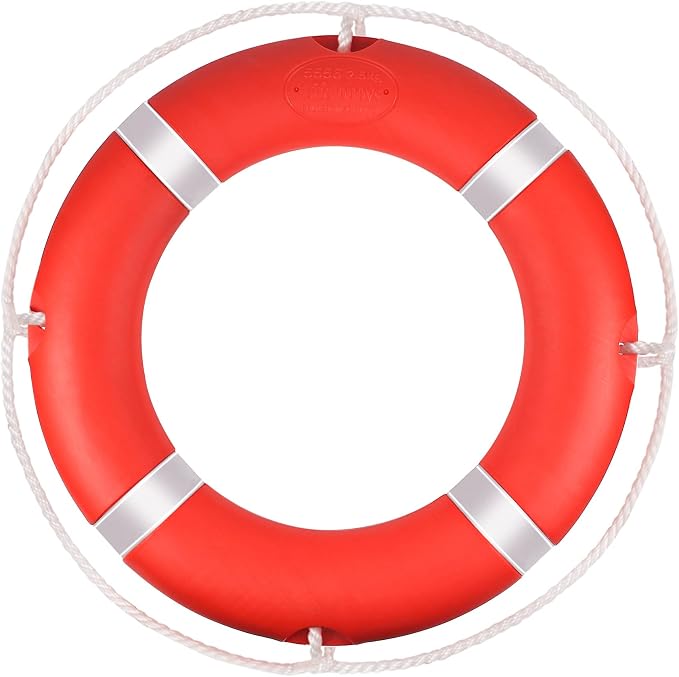 Life Ring, 23"/28" Boat Safety Throw Rings, Life Preserver Ring with Bracket and 98.5 FT Floating Rescue Rope, Outdoor Professional Throwable Flotation Device
