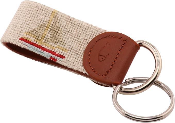 Leather Hand-Stitched Needlepoint Key Fob or Key Chain