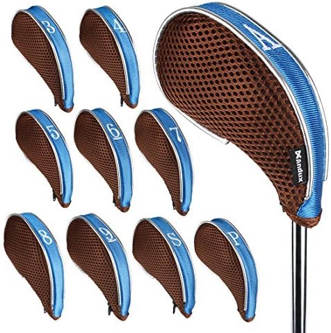 Andux Mesh Golf Iron Club Head Covers with Zipper 10pcs/Set | Left and Right Handed | Short Neck | Silver Piping | all the Same Size