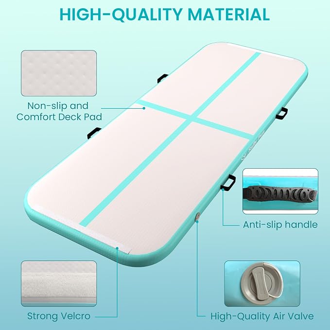 Inflatable Gymnastics Mat 6.6ft/10ft Air Tumble Track Training Mat 4/8 inches Thick Tumbling mat with Electric Pump for Home Use/Tumble/Gym/Training/Cheerleading/Water/Yoga