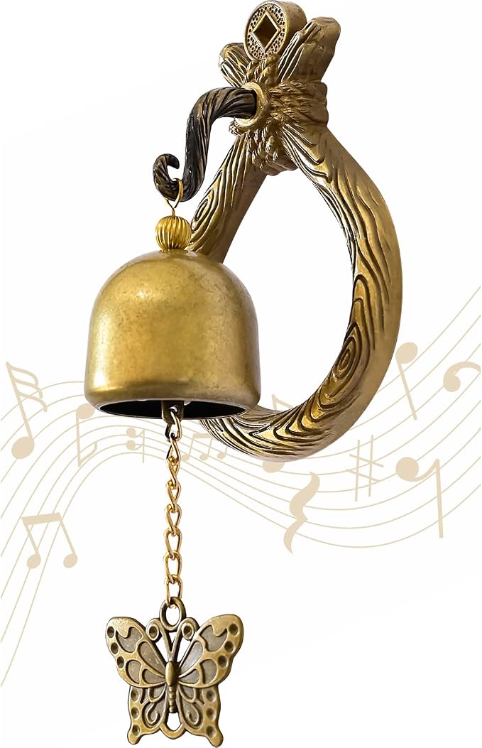 Korean Brass Door Bell with Butterfly Charm – Zen Decor Vintage Door Chime for Home Entrance, Peaceful Sound & Door Chimes When Door Opens