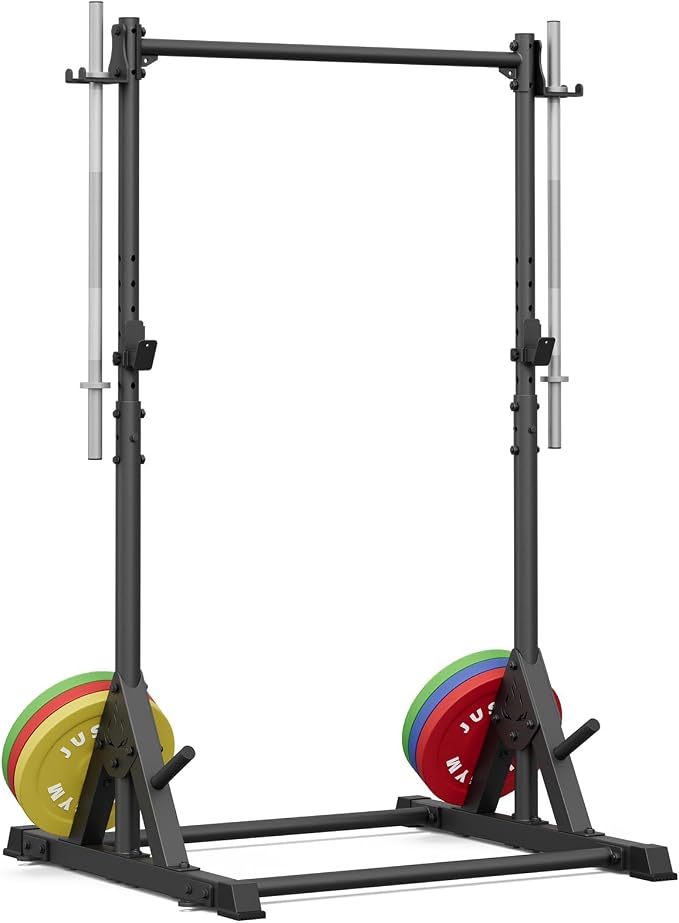 Jusgym Squat Rack with Pull Up Bar, Heavy Duty 600LBS Weight Capacity Squat Rack for Home Gym, Adjustable Multi-Functional Power Racks Strength Training Fitness Equipment