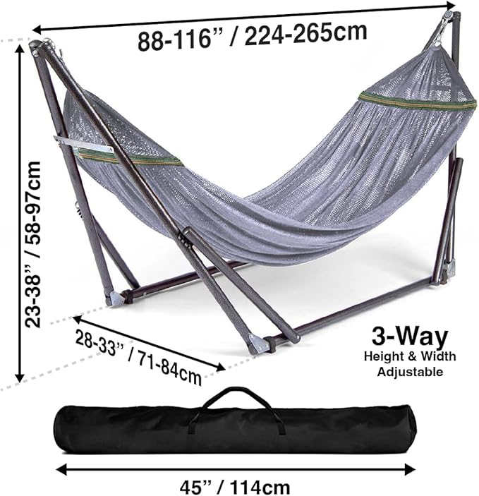 Best Home Fashion Portable Hammock with Collapsible Steel Stand, 450 lbs Capacity, No Tools Assembly, Carrying Bag Included, Perfect for Indoor Outdoor Backyard Patio Camping Beach, Grey
