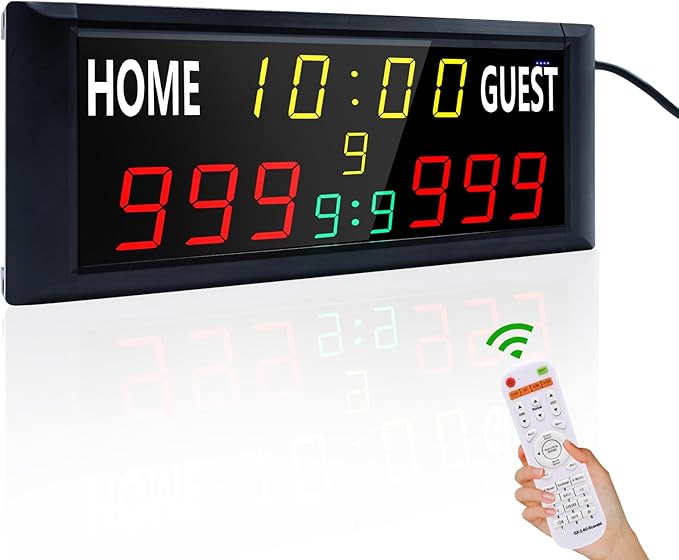 YZ 16” Large Electronic Scoreboard with Remote, Bright LED Scoreboard for Outdoor Games, Digital Scoreboard with Timer Clock, Portable Score Keeper for Football/Basketball/Cornhole/Volleyball
