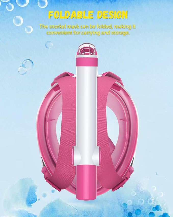 WSTOO Kids Full Face Snorkel Masks,Suitable for Beginners Dry Top Snorkeling Gear,Can Your Mouth or Nose to Breathe,180 Degrees Panoramic View,Anti-Fog Anti-Leak,Summer Travel and Vacationing Gifts