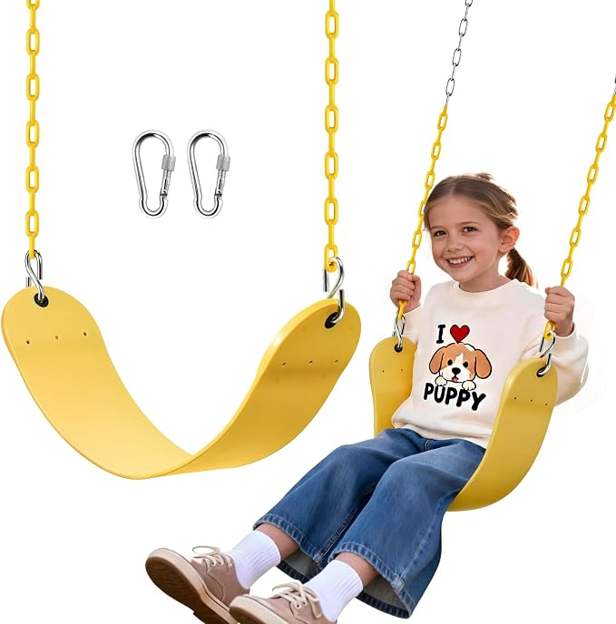 SEKKVY Swing Seats with 66" Heavy Duty Chains, Swing Set Accessories Replacement with Snap Hooks, Toddler Swings Supports 250 lbs for Outdoor Backyard Playground, Indoor Swing for Kids, Yellow 1 Pack