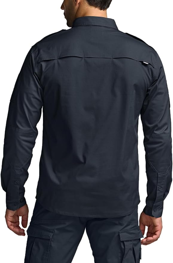 CQR Men's Long Sleeve Tactical Shirts, Ripstop Military Work Shirts, UPF 50+ Breathable Button Down Outdoor Hiking Shirt
