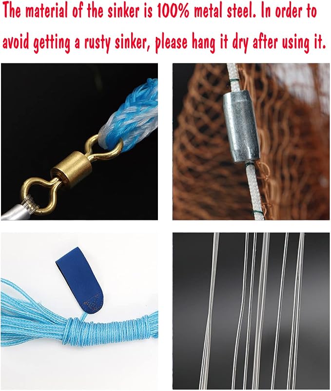 Cast Fishing Net with Aluminum Frame, 0.8 inch Mesh, 7.8-13.8 ft Diameter