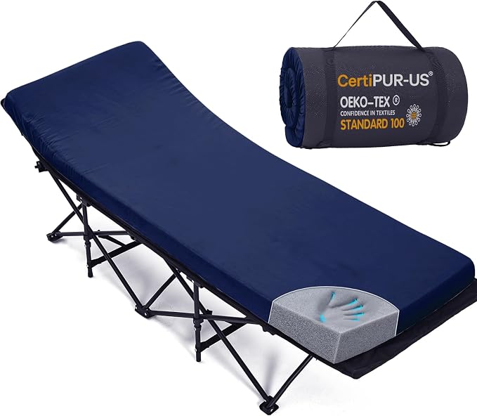 CYMULA Camping Cot Pad 2 Inch Memory Foam, Camping Pad for Folding Cot and Foldable Cot, Portable Roll Up Camp Gear for Car Camping Travel Tent, Non-Slip Waterproof Bottom, Removable Cover, Pad Only