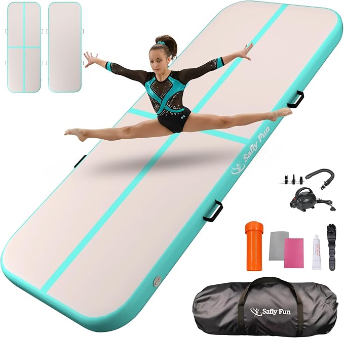 Inflatable Gymnastics Mat 6.6ft/10ft Air Tumble Track Training Mat 4/8 inches Thick Tumbling mat with Electric Pump for Home Use/Tumble/Gym/Training/Cheerleading/Water/Yoga