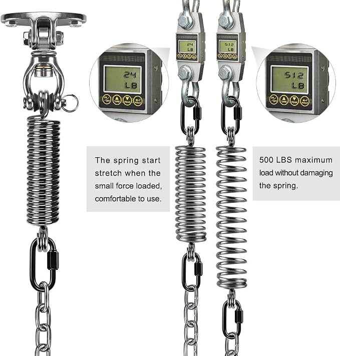 SELEWARE Hammock Chair Hanging Kit, Stainless Steel Bearing Swing Hanger with Heavy Duty Spring and Chain, Ceiling Mount for Hanging Indoor Outdoor Swing, Hammock Chair, Heavy Punching Bag