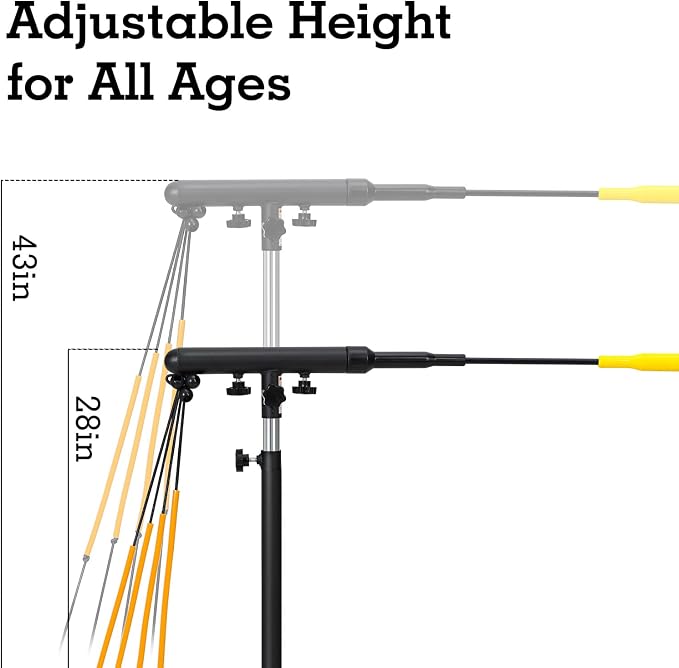 Batting Swing Trainer for Baseball and Softball with 4 Power Bands & Adjustable Height - High-Visibility Anti-Dent Target Ball, Portable Hitting Aid with Screw-in Base & Carry Bag for All Ages