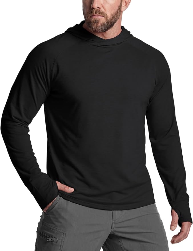 CQR Men's UPF 50+ Sun Protection Long Sleeve Quick Dry Athletic Shirts, Stretch Running Workout Hiking T-Shirts