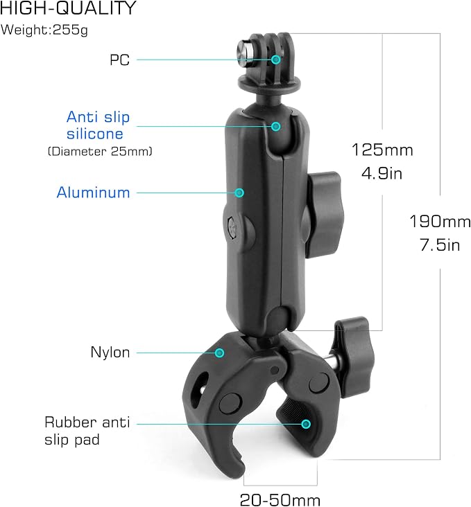 GEPULY Super Clamp Camera Clamp Mount for GoPro Insta360 DJI Motorcycle Accessories Dual 360° Ballhead Magic Arm Double Ball Head Adapter Heavy-Duty for Action Cams/Phones/DSLR/LED Light/Monitor