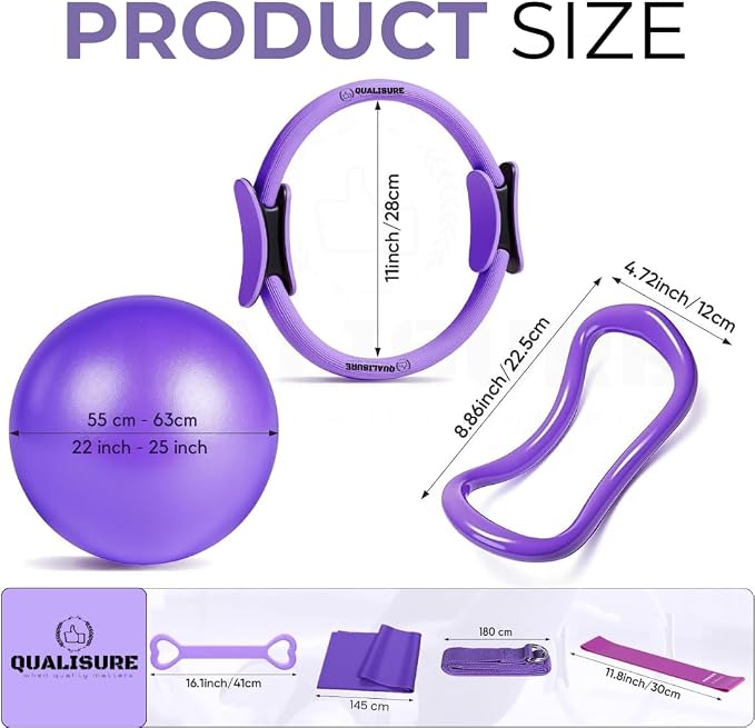 Pilates Kit for Women with Magic Circle Pilates Ring, Pilates Ring Fitness Trainer, Pilates Magic Circle, Yoga Ball, 5 Resistance Bands, Stretch Strap, Socks & Gym Bag for Home Workout