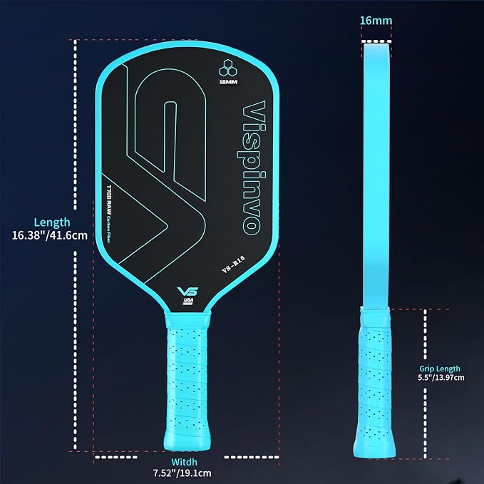 Carbon Fiber Pickleball Paddle USAPA Approved, 16MM T700 Thermoformed Pickleball Paddle with Polypropylene Honeycomb Core, Foam Injected Edges Designed for Ultimate Spin & Consistency