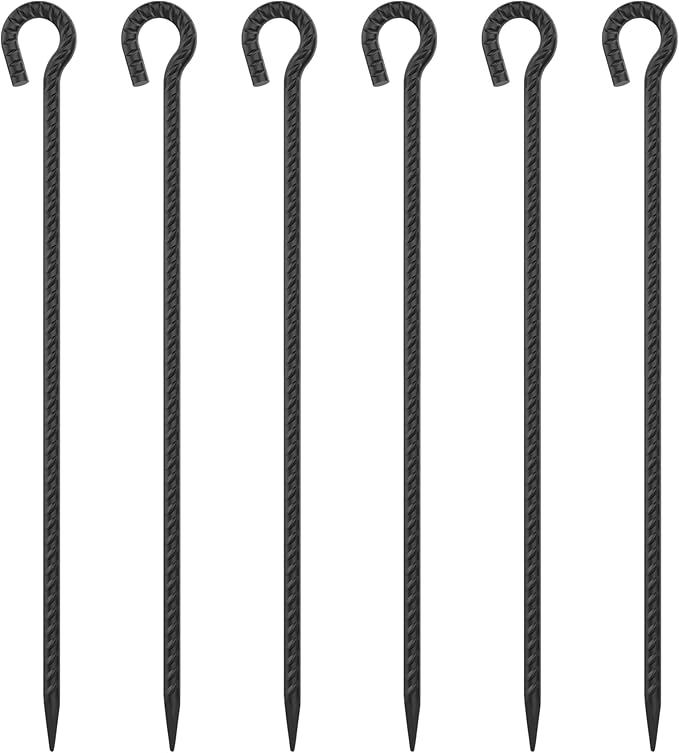 36 Inch Rebar Stakes 1/2" Diameter 6 Pack Extra Long Tree Stakes | Heavy Duty Steel Ground Anchors with Loop for High Wind, Temporary Fencing, Greenhouse, Industrial Use, Black