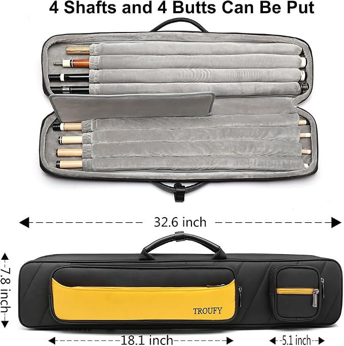 Pool Cue Case – Durable 4x4 & 4x5 Billiard Pool Cue Stick Carrying Case with Large Storage Space, Waterproof Billiards Accessories