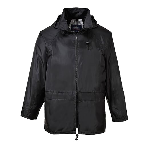 Portwest US440 Classic Waterproof Rain Jacket wth Pack Away Hood & Sealed Seams, Black, 4XL